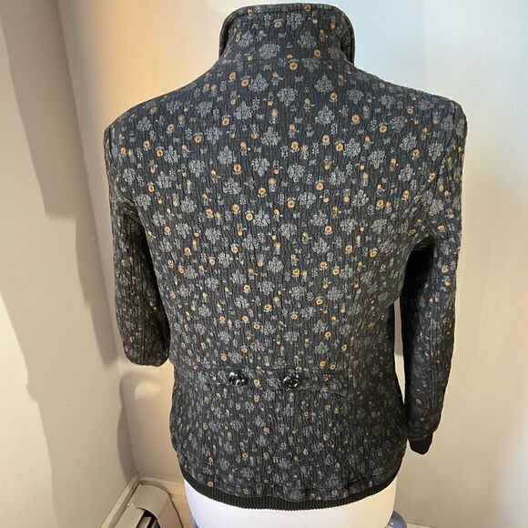 Black Quilted Floral Zip Up Bomber Jacket, M - Picture 4 of 15